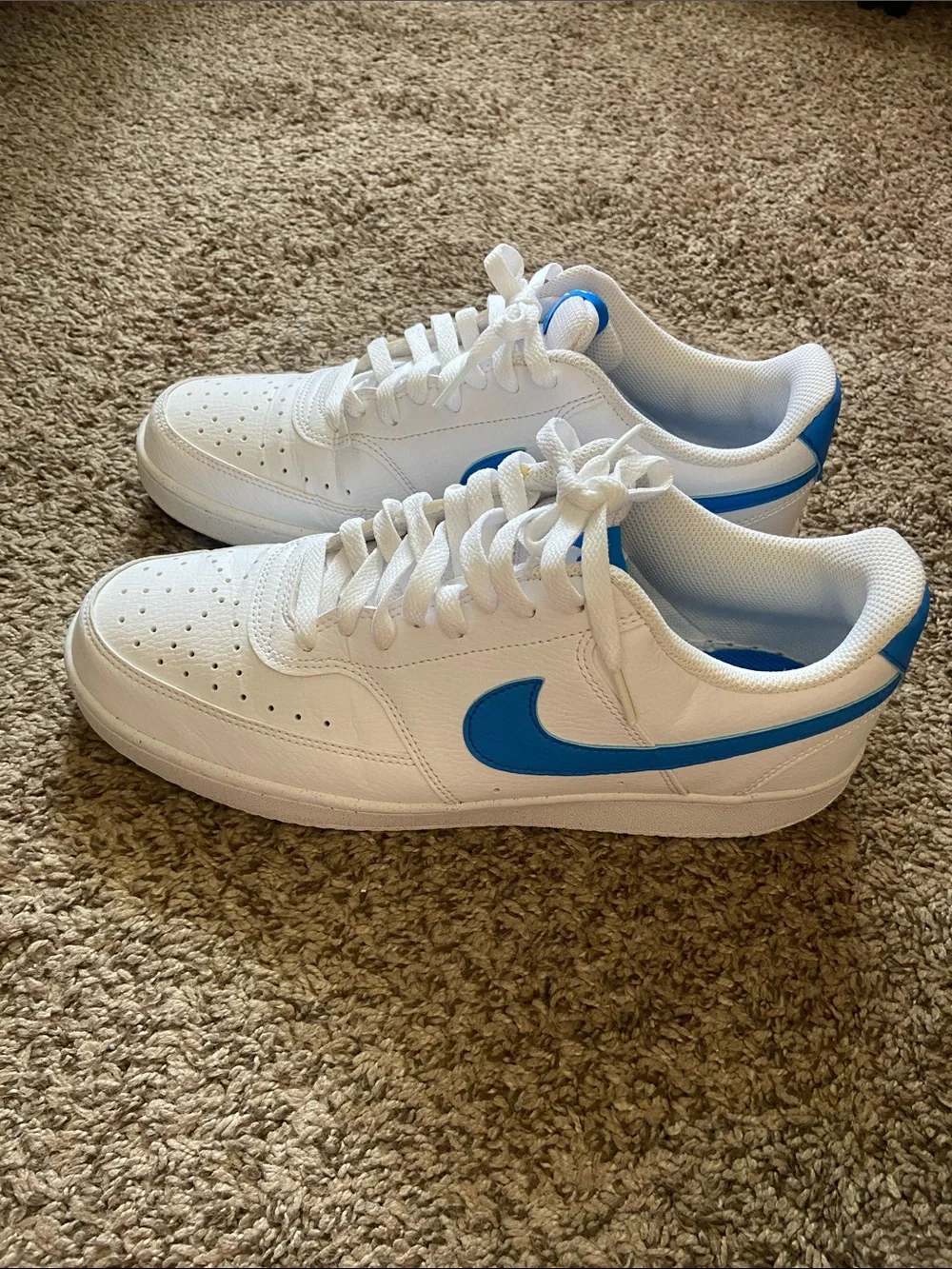 Nike White Low-Top Sneakers with Blue Swoosh